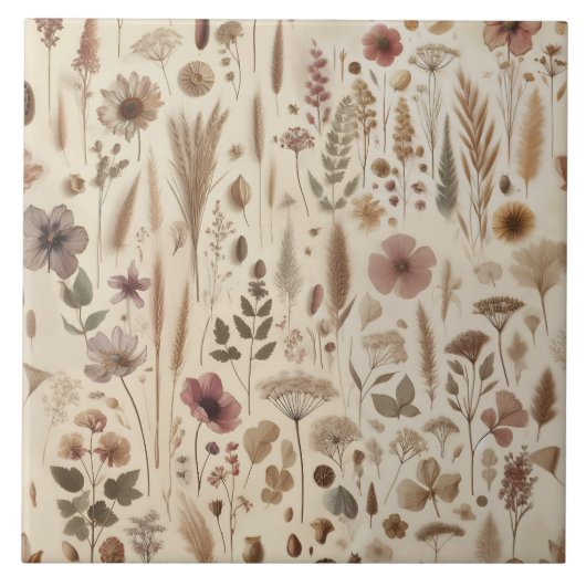 Antieke Herbarium Geperste Bloem Botanisch Tegeltje (Voorkant)