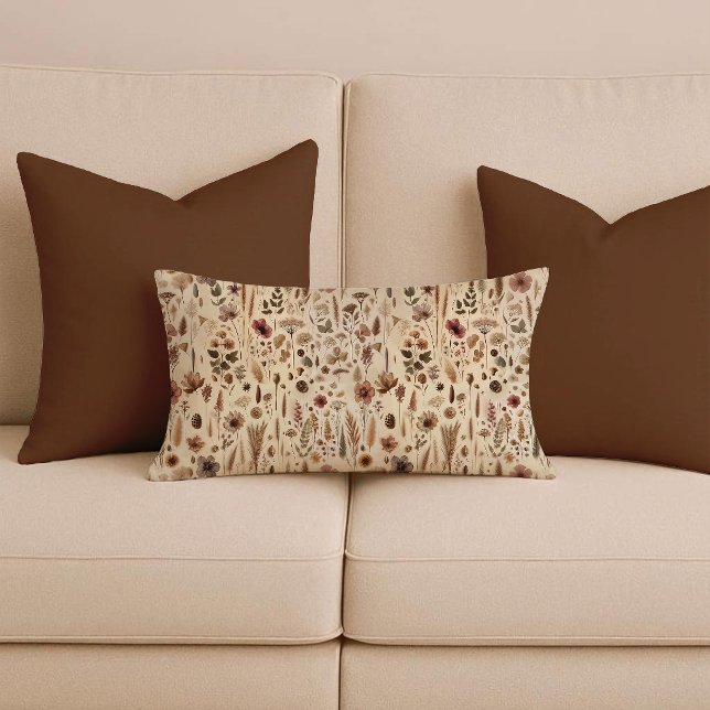Antieke Herbarium Geperste Bloem Lage Rug Kussen (Lumber Pillow)