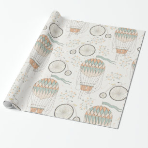 Antieke hete luchtballonnen en fietsen cadeaupapier