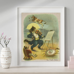 Antieke Hey Diddle Diddle-kinderrijmpje Gerenoveer Poster