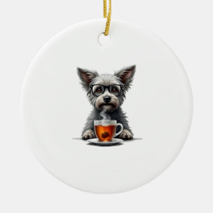 Antieke hond die thee vasthoudt met bril Retro hui Keramisch Ornament
