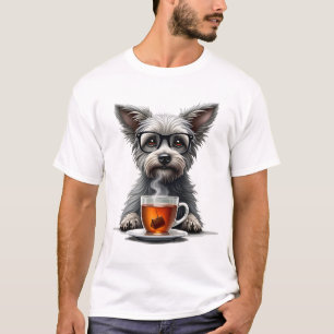 Antieke hond die thee vasthoudt met bril Retro hui T-shirt