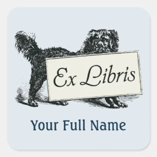 Antieke honden ex libris boekplaat, boeklabel vierkante sticker