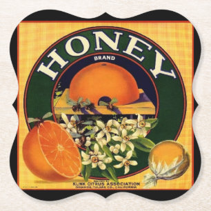 Antieke honing en sinaasappels reclame label kartonnen onderzetters