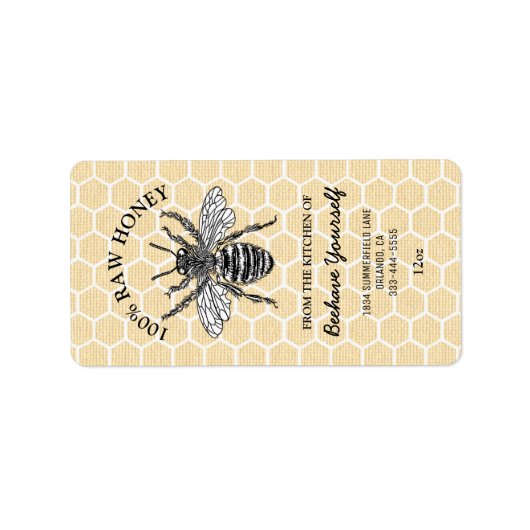 Antieke honingbij-honingpotlabel etiket (Voorkant)