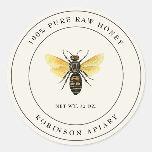 Antieke honingbijlabel ronde sticker (Voorkant)