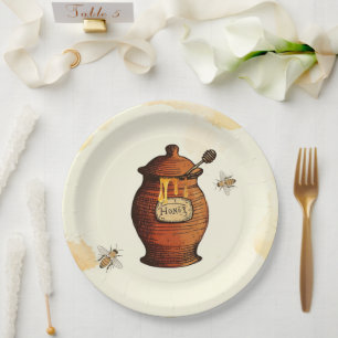 Antieke honingpot honingbij baby shower papieren bordje