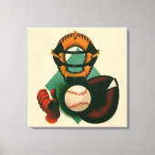 Antieke honkbalspeler, catcher met handschoen canvas afdruk (Voorkant)