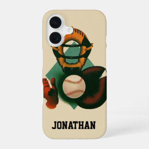 Antieke honkbalspeler, catcher met handschoen iPhone 16 hoesje
