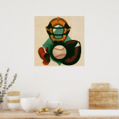 Antieke honkbalspeler, catcher met handschoen poster (Keuken)