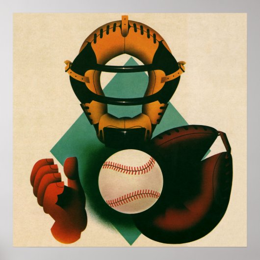 Antieke honkbalspeler, catcher met handschoen poster (Voorkant)