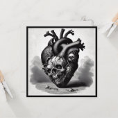 Antieke Horror Schedel Hart Valentijn Retro Goth Kaart (Voorkant / Achterkant in situ)