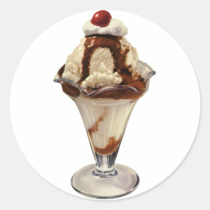 Antieke Hot Fudge Ijs Sundae Desserts Ronde Sticker