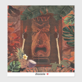 Antieke Houten Tiki & Fakkel Aloha Hawaiaans Sticker