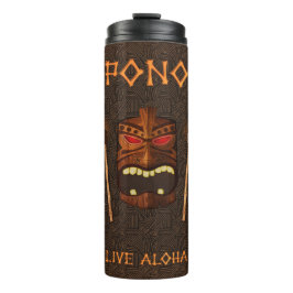 Antieke Houten Tiki Masker Aangepaste Pono Live Al Thermosbeker