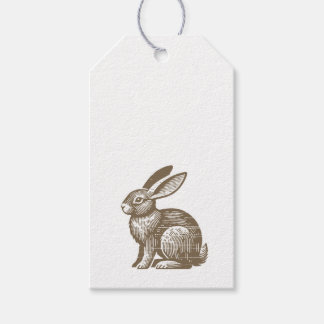 Antieke Houtsnede Konijn Tag Cadeaulabel