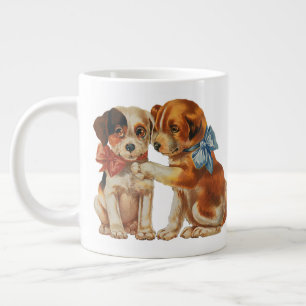 Antieke huisdieren, puppy liefde puppy's met strik grote koffiekop