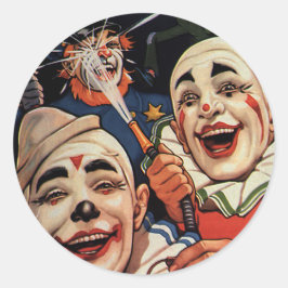 Antieke humor, lachende circusclowns en politie ronde sticker
