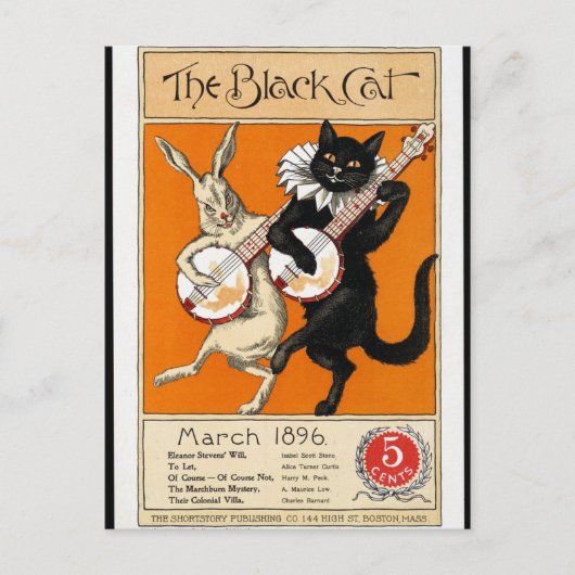 Antieke illustratie, De Zwarte Kat, 1896 Briefkaart (Voorkant)