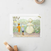 Antieke Illustratie In De Tuin Elsa Beskow Notitiekaartje (Voorkant / Achterkant in situ)