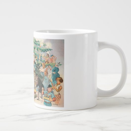 Antieke Illustratie Puck's Kerstboom, 1902 Grote Koffiekop (Rechts)