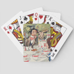 Antieke illustratie van de theepartij van de Gekke Pokerkaarten
