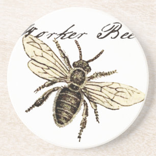 Antieke Illustratie van Werkbij - Vintage Insect Zandsteen Onderzetter