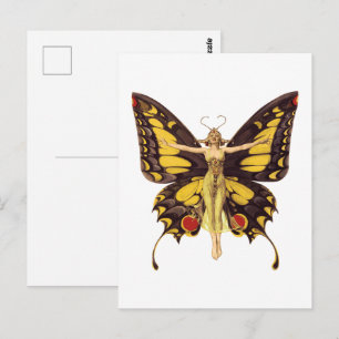 Antieke Illustratie Vlinder Fee (Roze Achtergrond) Briefkaart