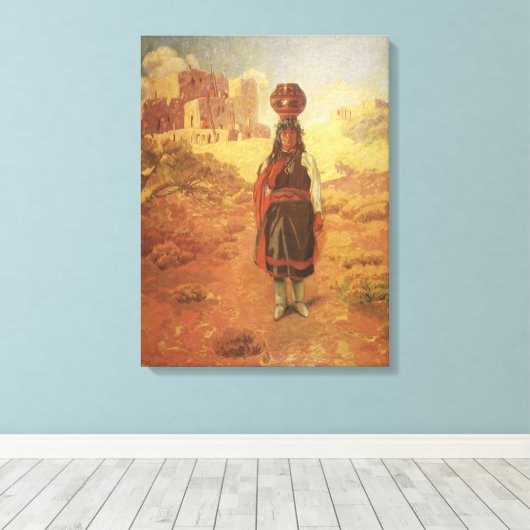Antieke Indiase waterdrager door EW Rollins Canvas Afdruk (Insitu (Houten vloer))