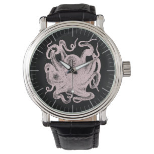 Antieke Inktvis Gravure Illustratie Horloge