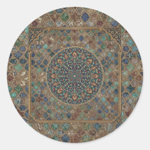 Antieke Islamitische Geometrische Mandala & Bloeme Ronde Sticker