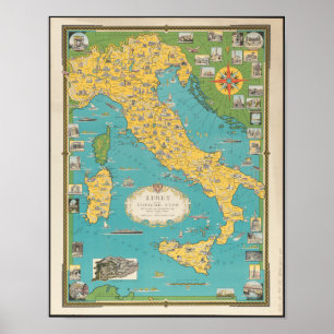 Antieke Italië kaart met het Vaticaanstad Poster