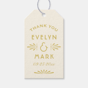 Antieke ivoor gouden Art Deco monogram bruiloftsge Cadeaulabel