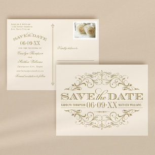 Antieke Ivoor Gouden Bloei Save the Date Aankondigingskaart