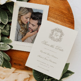 Antieke Ivoor Kroon Monogram Huwelijksfoto Save The Date