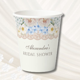 Antieke Ivoor Pioen Blauwe Hortensia Bruidsdiner Papieren Bekers