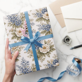 Antieke ivoorblauwe bloemboeket cadeaupapier