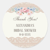 Antieke ivoren bloem kant bruidsdouche bedankje ronde sticker (Voorkant)