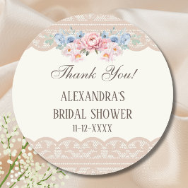 Antieke ivoren bloemen kant bruidsaandankkaart bru ronde sticker