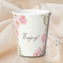 Antieke Ivoren Roze Pioen Rozen Antieke Bruidsdouc Papieren Bekers