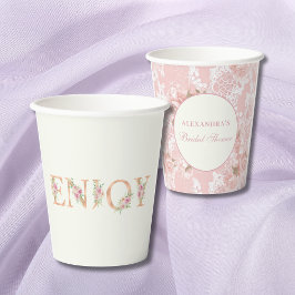 Antieke ivoren roze rozen bruidsdouche papieren bekers