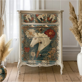 Antieke Jade Rode Eenhoorn in William Morris Stijl Tissuepapier