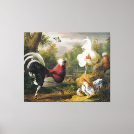 Antieke Jakob Bogdani  De hanen vechten  Canvas Afdruk