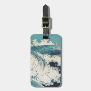 Antieke Japanse Blauwe Golven Oceaanprint Bagagelabel