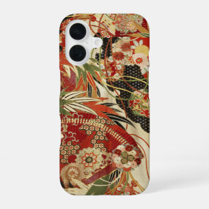 ANTIEKE JAPANSE BLOEMEN Rood Groen Zwart Bloemmoti iPhone 16 Hoesje