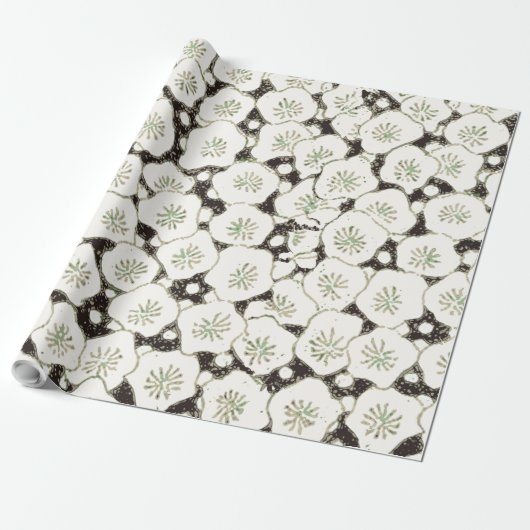 Antieke Japanse bloemmotief uit 1902: Zwarte witte Cadeaupapier (Uitgerold)