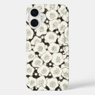 Antieke Japanse Bloemmotief uit 1902: Zwarte Witte iPhone 16 Hoesje