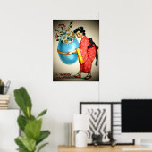 Antieke Japanse Dame, Eiervaas met Bloemen, ZSSG Poster (Thuiskantoor)