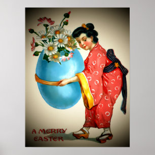 Antieke Japanse Dame, Eiervaas met Bloemen, ZSSG Poster