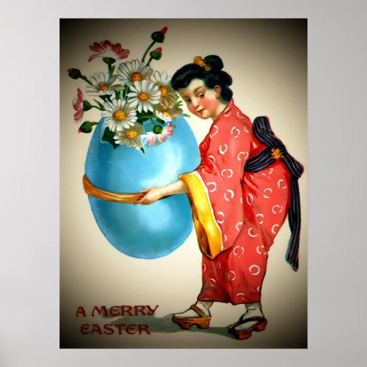 Antieke Japanse Dame, Eiervaas met Bloemen, ZSSG Poster (Voorkant)